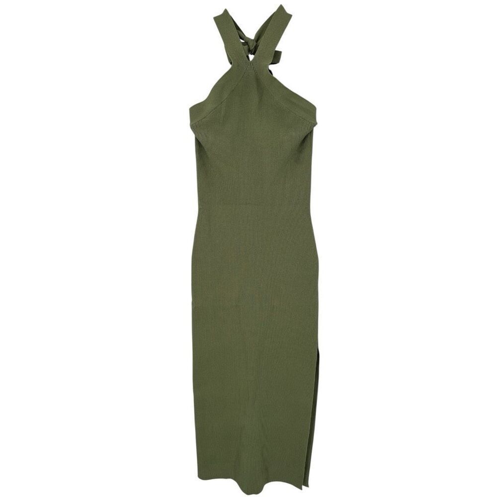 Wilfred Green Ribbed Knit Halter Neck Midi Bodycon Dress Size Small